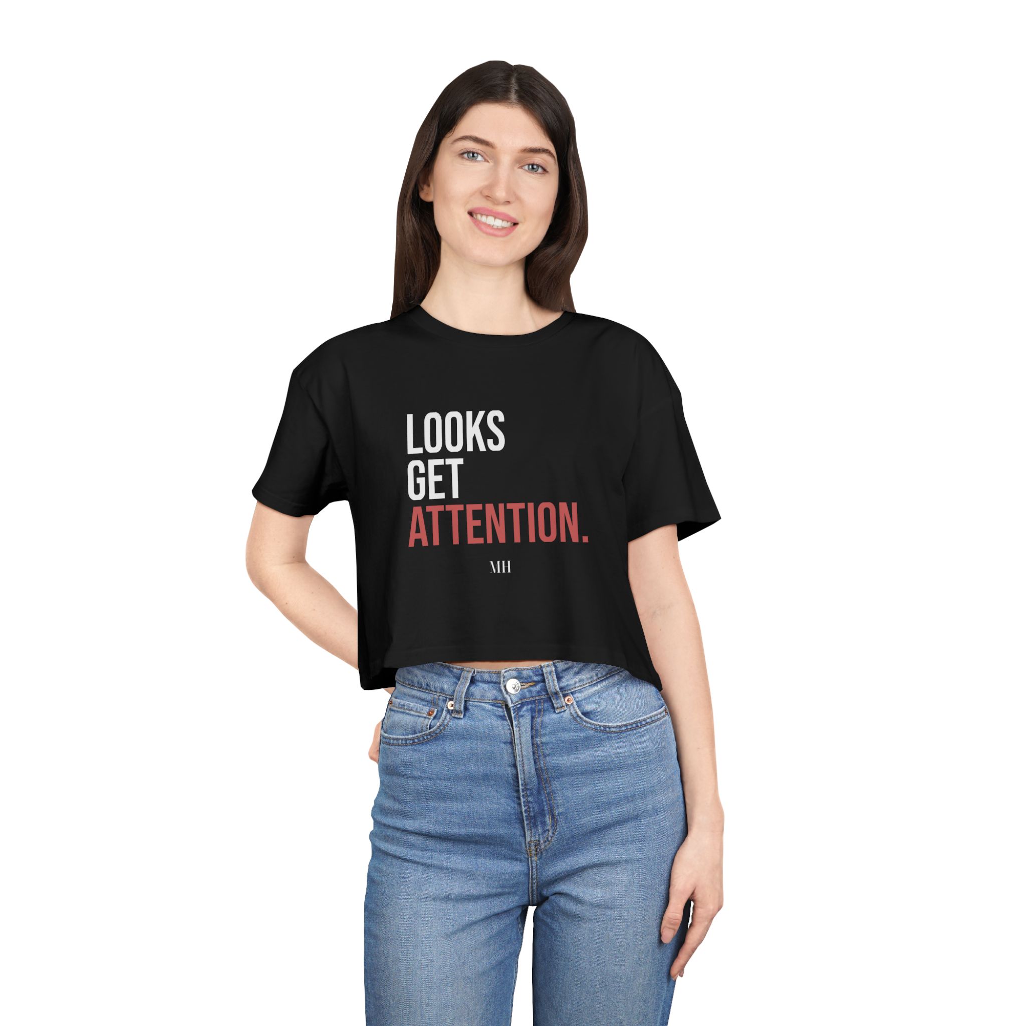 Looks Get Attention Crop Tee — Black | Model Hustle - Image 3