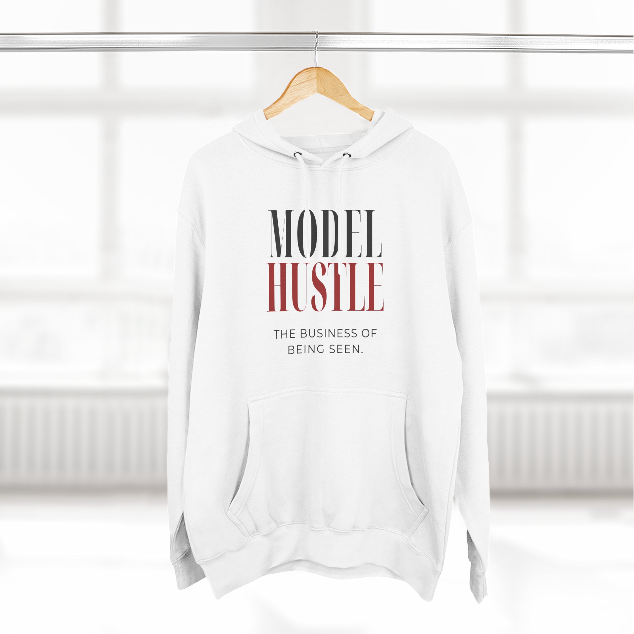 Model Hustle Classic Hoodie — White / Sandshell | The Business of Being Seen - Image 4