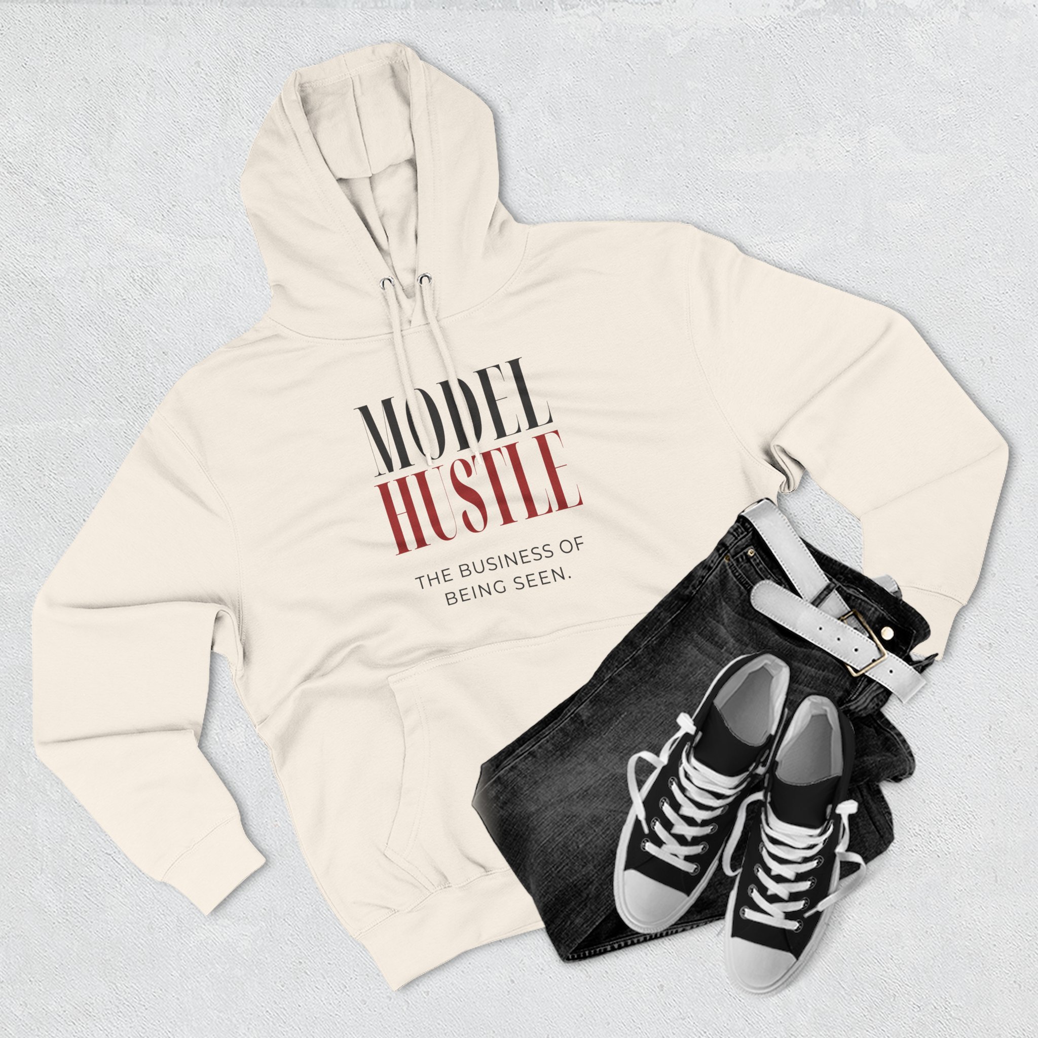 Model Hustle Classic Hoodie — White / Sandshell | The Business of Being Seen - Image 7