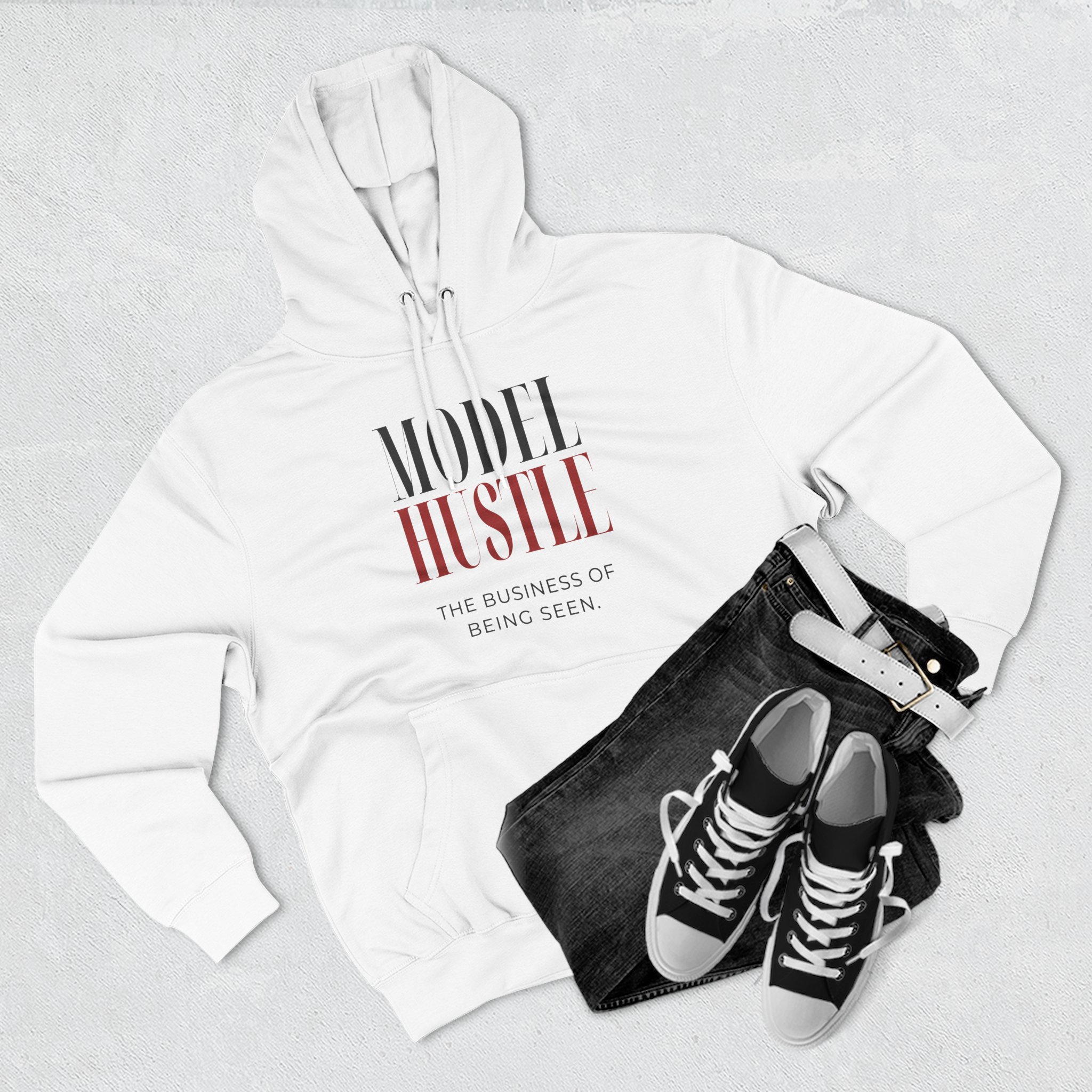Model Hustle Classic Hoodie — White / Sandshell | The Business of Being Seen - Image 3